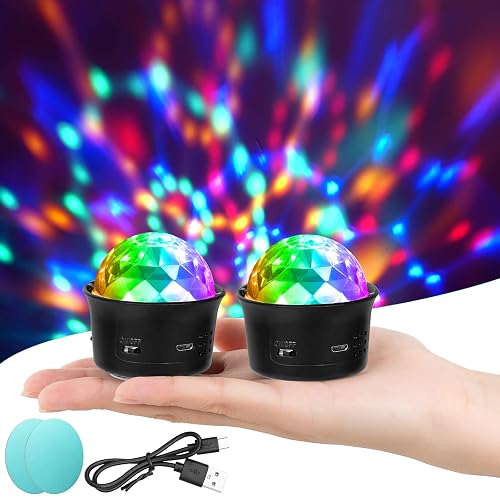URAQT Mini Disco Ball Light, Pack of 2 DJ Ball, USB Voice Control, Disco Party Lights, Flash Light, Stage Lighting, Effect Light, Portable Rechargeable Disco Ball for Parties, Car Interior Decoration