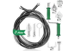 LWAIX Rohrreinigungsspirale Abflussreiniger Spirale Abfluss Rohrreinigung 3m×12mm Rohrspirale Abflussspirale Rohrreinigungswelle Drain Snake mit 6Stk Abflussreiniger Schneidkopf