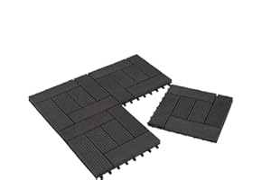 Laneetal Lot de 11 Carreaux de Terrasse à Lattes en WPC, Carreaux Extérieur pour Jardin, Dalle de Terrasse Clipsable en Composite à Emboîtement, Patio, Balcon, 30x30cm, Effet Bois, Anthracite
