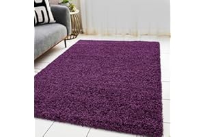 BPIL Living Room Rugs – 5cm Extra Thick Shaggy Rug – Soft Plain Area Rug, Luxurious Modern Carpet for Hall, Bedroom, Kitchen (Purple, 60x110 cm)