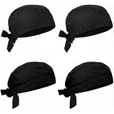 VertexOval 4 Pirate Style Chef Hats Black, Adjustable Chef Bandana, Breathable Kitchen Hat Unisex for Restaurant Sushi Hostel