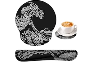 iCasso Keyboard Wrist Rest Pad and Mouse Wrist Rest Support Mouse Pad Set- Durable & Comfortable & Lightweight for Easy Typing & Pain Relief-Ergonomic Support (Kanagawa Black)
