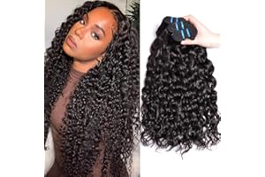MUABY Water Wave Bundles Brazilian Virgin Human Hair Bundles Full Head Curly Weave Bundles Human Hair Natural Black Color Can be Dyed 3 Bundles Total 300g 10 12 14 Inch