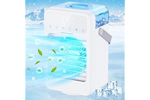JERVAMNI Climatiseur Mobile Silencieux, Climatiseur Portable Mini Refroidisseur d'air USB Ventilateur - 3 Modes de Vent & 5 Vitesses, Minuterie de 1-8h, Fonction Oscillation, Lumière Colorée, Cooling Rapide