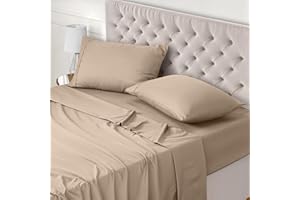 Utopia Bedding Juego de Sabanas 4 Piezas 150x200 - Poliéster Microfibra Cepillada - Sábana Bajera, Sábana Plana y 2 Fundas de Almohada 50x75 (Cama 150, Beige)