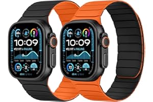 Tasikar Double Sided Wearable Magnetic Strap Compatible with Apple Watch 49mm 46mm 45mm 44mm 42mm, Soft Silicone Sport Band for iWatch Ultra3 2 1 SE Series 11 10 9 8 7 6 5 4 3 2 1, Black Orange