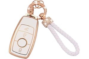 Koaudb Car Key Case for Mercedes Benz, 3 Buttons Soft TPU Key Fob Protector with Bling Key Fob Keychain Fit for Mercedes Benz A B C E G S SL CLS Class AMG Smart Key Fob Case (Bz-3L)