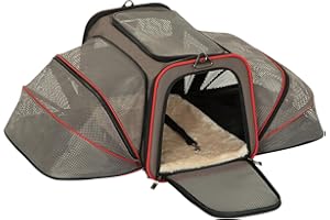 Petsfit Expandable Cat Carrier Dog Bag, Soft-Sided Portable Pet Travel Washable Carrier with Two Extension for Kittens,Puppies,Removable Soft Plush mat and Pockets,Locking Safety Zippers