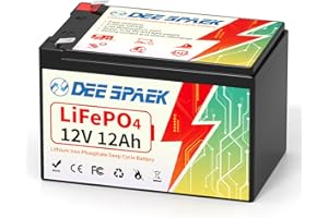 DEESPAEK Batteria al Litio LiFePO4 Ricaricabile 12V 12Ah, 4000+ Ciclo Profondo, BMS incorporato con cella di grado A per Ruota di potenza, Cercatore di pesci, Tagliaerba, Giocattoli da equitazione