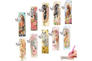 YISKY 10 Stück Diamond Painting Lesezeichen Pferd, Diamant Malerei Lesezeichen mit Anhänger, 5D Diamant Painting Bookmark, DIY Spielzeug Geschenke
