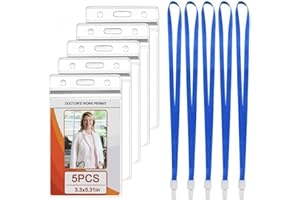 CLEMINSTA Juego de 5 Fundas de Tarjeta con Cordón para el Cuello, Impermeables y Verticales – Porta Insignias Plástico para Empleados, Exposiciones, Estudiantes y Eventos (Azul)