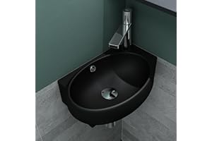 Mai & Mai Petit Lavabo Suspendu Noir Vasque en Céramique Lave Mains WC Salle de Bain BR001L