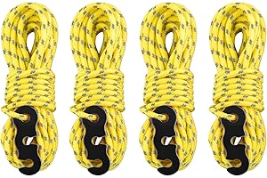 TRIWONDER Guy Ropes 3mm Paracord Reflective Cord Guyline Nylon Rope with Tensioners for Outdoor Camping Hiking Awning Tent (Yellow - 4 Pcs)