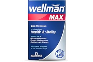 Wellman Max - Multivitamin Tablets for Men Formula Mix with Maximum Support for Energy, Immune System, Testosterone Level, Bone, Brain,Heart and Vision Health,