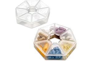 Organizador semanal de pastillas MEDca - Recordatorio de píldoras de siete compartimientos, transparente, redondo, paquete de 2