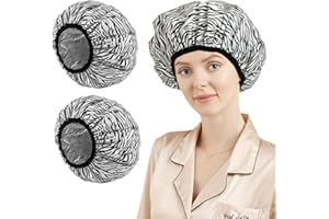 E ENASUE 2 Pack Deep Conditioning Hair Cap,Hair Cap for Oil Treatment,Duschhaube damen wasserdicht,Haarhaube Färben,Shower Cap and Heat Cap Two Uses (Schwarz-weiß gestreift)