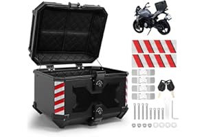 WODHMIEY 45L Motorcycle Top Case, Waterproof, Dustproof, Impact Resistant, Large Capacity, Fits Full Face Helmet, Raincoat, Gloves,Tools, ABS Trunk Tail Box, Reflective Strips