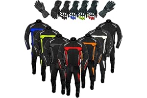 REXTEK Motorbike Suit with Gloves Armoured 2 Piece Suit Motorcycle Motorbike Waterproof Suit Jacket with Trouser Gloves CE Armour All Weather for Mens
