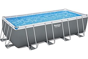 Bestway Power Steel Frame Pool Komplett-Set mit Sandfilteranlage 549 x 274 x 132 cm, grau, eckig