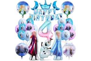 SIPHUS 4 Anni Palloncini Frozen Compleanno, Addobbi Compleanno Bambina Kit, 4 Anni Cartoon Decorazioni Compleanno, Striscione con Palloncini di Compleanno per Compleanno Decorazione Partito Decorazioni