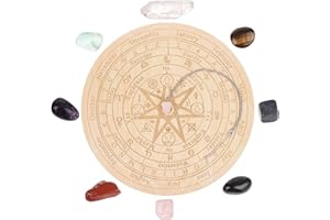 Haishell Pendulum Board Dowsing Divination Metaphysical Message Board Star Wood Pendulum Board with 8 Chakra Stones and 1 Crystal Dowsing Pendulum Necklace for Witchcraft Wiccan Altar Supplies