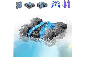 NIKYPJ Amphibienfahrzeug Ferngesteuertes Auto, 50m+ Reichweite, 360° Rollen RC Auto, Jungen Geschenk für 6-18 Jahre, Weihnachten Geburtstags,Indoor & Outdoor Spielzeug für Kinder, Blau