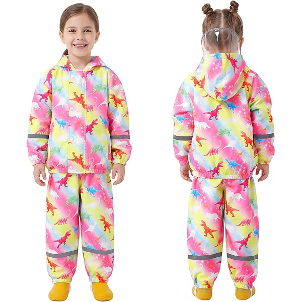 FILOWA Kinderregenpak Waterdicht Regenpak Met Capuchon Eendelig Overall Regen Ademend Lichtgewicht Regenjas Met Reflector Regenoverall School Camping Regenkleding Voor Jongens 3-5 Jaar, Blauw