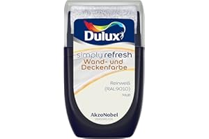 Dulux Simply Refresh Wand- und Deckenfarbe – Reinweiß 9010 – Tester 30 ml - Langlebige Innenfarbe zum Testen und schnellen Ausbessern