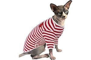 PUMYPOREITY Katze Baumwolle Kleidung, Pullover Warm für Sphynx Haarlose Katze Haustierkleidung Streifen Weste Shirts Kätzchen Weiche Jumper Katzenkostüm Mantel für Katzen/kleine Hunde(Rote Streifen, XS)