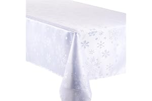 Celebright Christmas Tablecloth - Rectangular 52 x 90 inches (132 x 228 cm) - Ideal for 4-8 Dinner Place Settings - Blizzard Snowflake Embossed Design - White