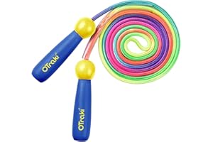 OTraki Rainbow Skipping Rope Kids, Adjustable Skipping Ropes for Kids, Wooden Handle Skipping Rope for Girls/Boys, Exercise Jump Rope Kid