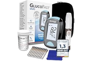 GLUCOFAST Duo Blutzuckermessgerät Starter-Set mit 10x Teststreifen & Lanzetten, Blutzuckermessung in mmol/L, Diabetes Zuckermessgerät mit hoher Genauigkeit