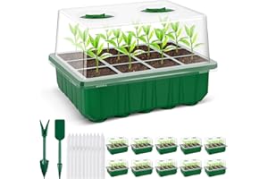 Qmioti Zimmergewächshaus Anzuchtkasten, 10 Stück Verdicktes Zimmergewächshaus Set mit 9CM Hohem Deckel und Vergrößerten Unabhängigen Zellen, 120 Zellen Mini Gewächshaus Anzucht für Pflanze, Grün