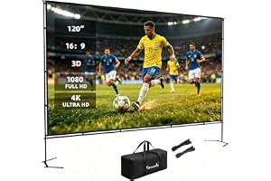 120-tums Stor Projektionsduk med Stativ - 4K HD 16:9 Veckfri, 160° Vidvinkel, Portabel för Hemmabio, Trädgårdsfest & Sportvis