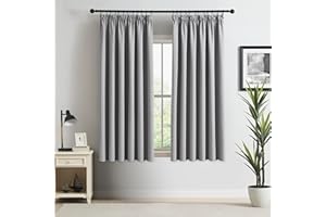 Beauoop Pencil Pleat Blackout Curtains for Bedroom 54 inch Drop Grey Curtains for Living Room Rod Pocket Light Blocking Thermal Insulated Drapes Window Treatment 2 Panels, W46 x L54