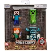 Jada Toys Minecraft fig&uuml;r seti, 4 adet (her biri 6 cm) - Caves &amp; Cliffs'ten Steve Alex Creeper Warden metal fig&uuml;rler, 8 yaşın