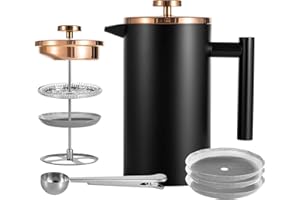 Wrobic Cafetiere - Cafetera de prensa francesa de 600 ml, acero inoxidable aislado de doble pared, sistema de filtración de 3 niveles, prensa francesa para el hogar, camping y oficina (2 tazas a 4