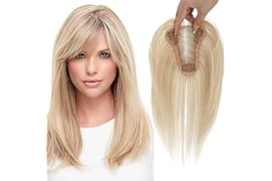 NEXYSHE Hair Toppers for Women Real Human Hair Toppers Hair Pieces for Women with Thinning Hair Human Hair Toppers with Bangs Clip in Hair Extensions (Honey Bleach Blonde Mix)