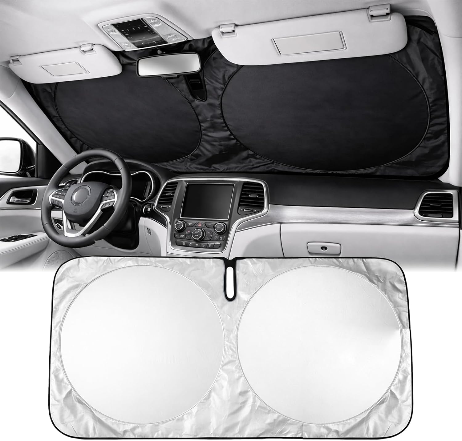 Enerfero Parasol Coche Delantero，Parasol Luna de Coche Metalizado Cortina Reflectante para Vehículo Protección Rayos UV Parabrisas, Protector Solar Camionetas, Todoterrenos, Furgonetas (140x70cm)