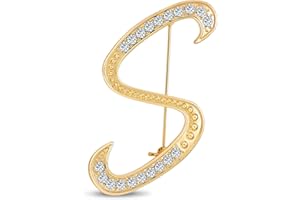 BLING JEWELRY Grande Dichiarazione Abc Pave Cristallo Corsivo Script Monogram Lettere Alfabeto Iniziale Sciarpa Spilla Per Le Donne Adolescenti Rosa, Oro Giallo Placcato Argento