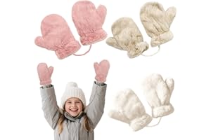 KASURE 3 Paires Moufles Enfant Hiver, Gants d'Enfant,Gants d'Enfants,Mitaines Chaudes et Douces avec Corde, pour Filles et Garçons, children's winter gloves，Cadeau de Noël Idéal(3-6Ans)