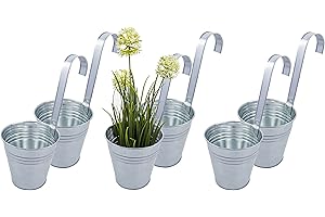 ‎MONSTER24 Monster24 6er Set Hängetopf, Metall-Blumentopf, Blumenampel für Pflanzen, Blumentöpfe zum Aufhängen, hängender Blumentopf, Balkontopf, Pflanztopf, Kräutertopf Zink Silber (Ø 13/9cm - Höhe 13/29.5cm)