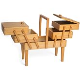 Hobby Gift Cantilever Wooden Box for Sewing and Crafts, 3 Levels with Legs