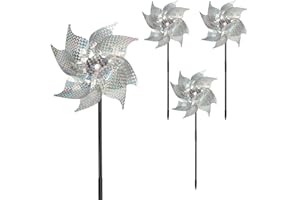 EXIN DECHEN 4 Piezas Repelente de Aves, Molinillo de Viento Jardin, Ahuyenta Palomas, Molino de Viento Repelente de Aves, Molinos de Viento Reflectivos para Balcón Jardín Proteger Jardín, Huerto, Granja, Techo