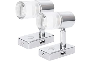 ‎LIGHTEU lighteu, 2X 12V 2W A2 USB Decken- / Wandstrahler, Chrome Finish, Nachttischlampe, Leselampe drehen und schwenken mit Touch-Schalter Dimmbar warmes weißes/blaues Licht für Yacht, Caravan, RV