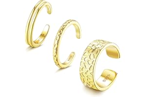 Diamday 2/3PCS Argent 925 Ouverts Orteils Anneaux Femmes Filles 18K Or Blanc Plaqué Ajustable Queue Anneaux Minimaliste Manchette Orteils Bagues Ensemble Simple Doigt Bagues Plage Pieds Bijoux