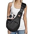 CUBY Puppy Dog Carrier, Breathable Adjustable Mesh Pet Sling Carrier for Small Medium Dogs Hands-free Sling Cat Bag Protect Shoulder Strap with Safety Belt Disassembled Bottom Mat (Mesh Black)