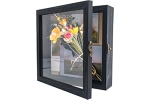 GraduationMall 20x20cm Cornice Shadow Box Cornice Portafoto con Vetrina,per Cimeli, Bouquet, Medaglie e Foto, Scatola per Ricordi, Nero Retrò