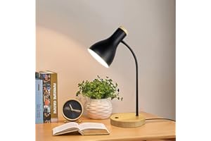LALISU Tischlampe Basic LED Leselampe im Klassichen Holz-Design, Schreibtischlampe Augenschutz Tageslichtlampe, Verstellbarem Arm (Schwarz)