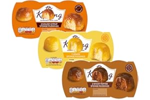 GENERIC Mr Kipling Steamed Sponge Puddings - 3 Delicious Flavours - Sticky Lemon, Golden Syrup and Sticky Toffee - Microwaveable - 6 Puddings (3 Packs of 2-180g Each)